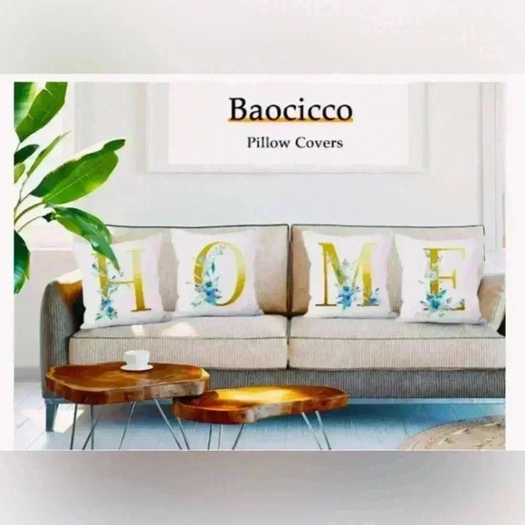 Pillow Covers 18x18” 1 pc W Alphabet Linen White/Gold W Blue Floral Boho Cottage - Picture 13 of 16